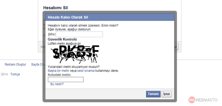 Facebook hesabı kalıcı olarak silme