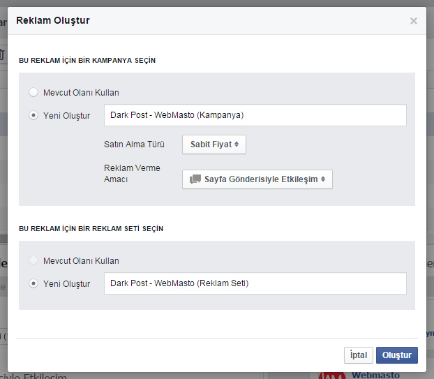 Facebook Dark Post reklam oluşturma 6