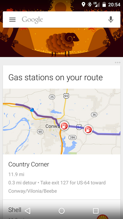 Google Now akaryakıt istasyonları