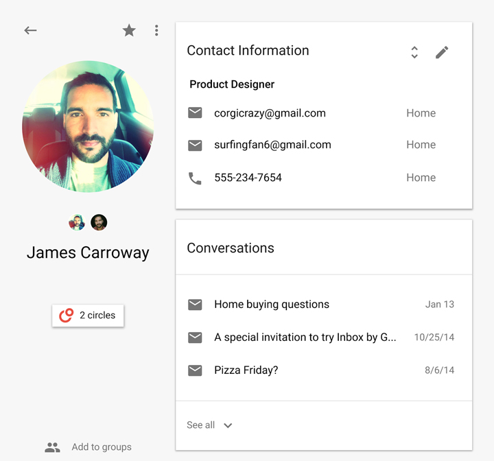 Google Contacts e-posta ve etkinlikler