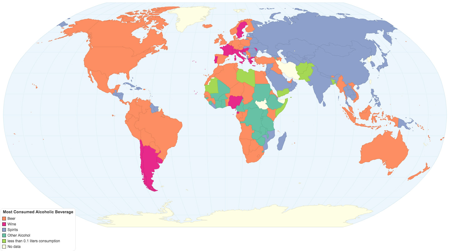 Alkollü içecek türleri dünya haritası