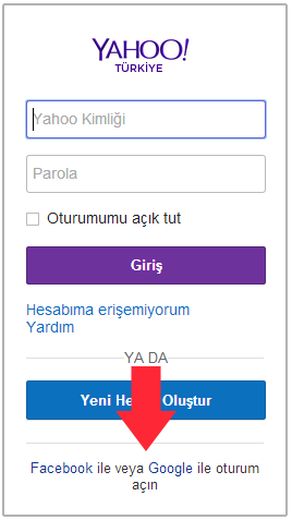 Yahoo giriş ekranı