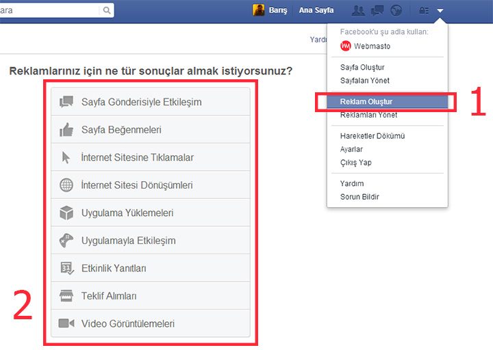 Facebook'a reklam verme 1, 2