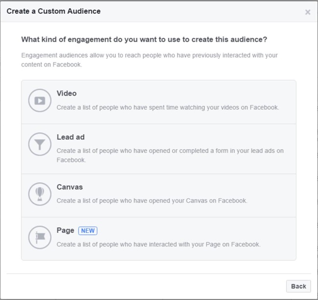 Facebook özel hedef kitle oluşturma ekranı